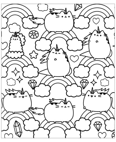 rainbow pusheen cat coloring pages  printable coloring pages
