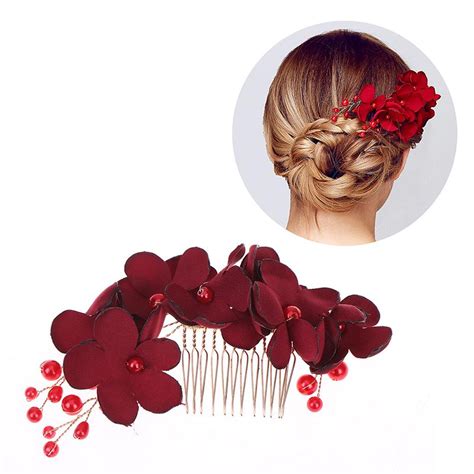 Buy 1pc Bridal Wedding Bridesmaid Red Flower Hair Comb Clip Hairpin