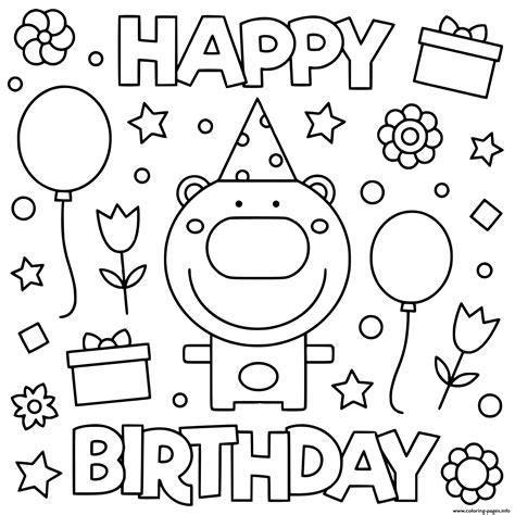 happy birthday  coloring pages birthday presents ballons party