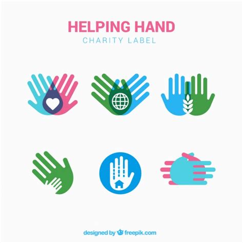 set van liefdadigheid labels met gekleurde handen vector gratis download
