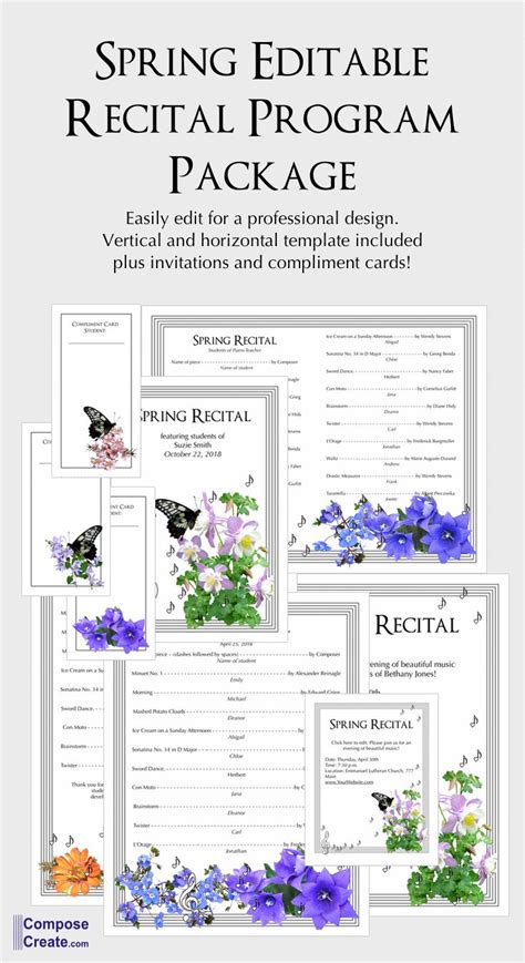 spring editable recital program package recital violin recital