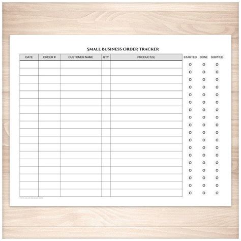 small business order tracking page order status column printable