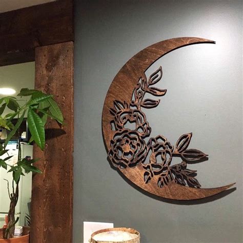 large floral crescent moon wood wall decor   shipping etsy