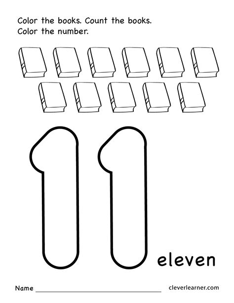number eleven writing counting  identification printable worksheets