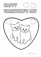 Coloring Valentine Valentines Pages Cute Cards Cat Heart Puppy Drawing Kitty Kitten Kittens Happy Print Hello Fluffy Printable Color Hearts sketch template