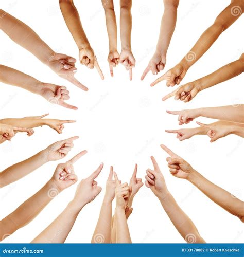 hands pointing   center stock photo image  circle finger
