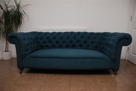antique victorian chesterfield sofa settee  blue fabric