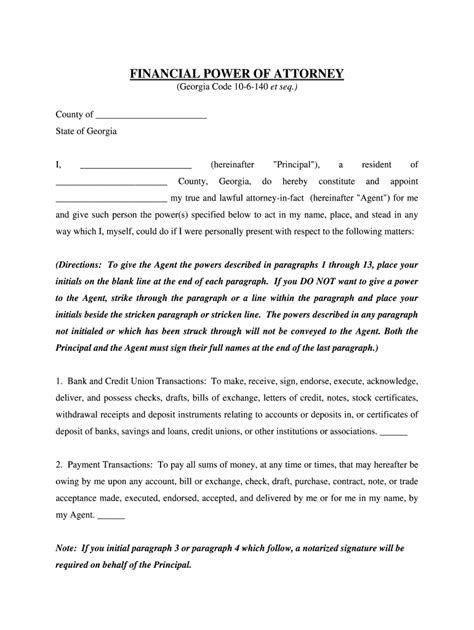 printable power  attorney form georgia printable forms