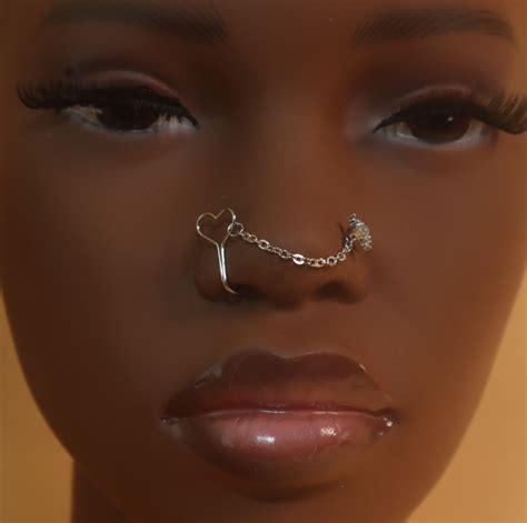 heaven  bend nose ring chain cuff stud piercing jewelry nose