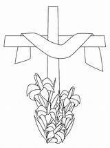 Easter Cross Coloring Pages Lily Clipart Sheets Spring Printable Colouring Flowers Risen He Christian Sheet Kids Draped Clipground Book Jesus sketch template