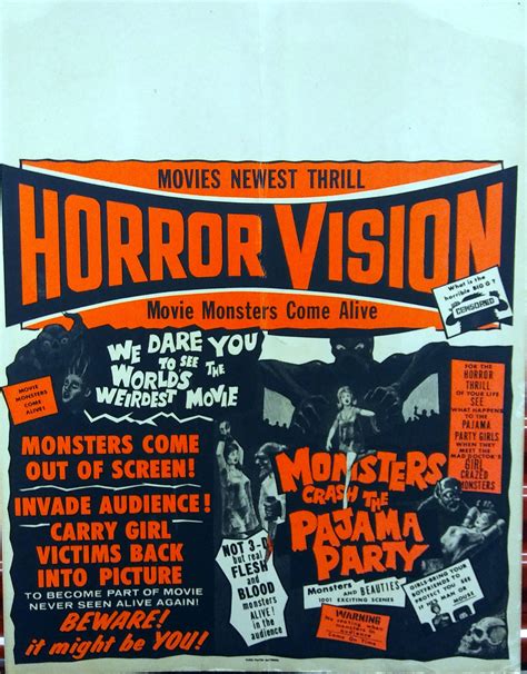 monsters crash the pajama party horrorvision spook show window card