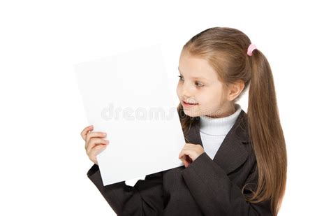 girl holding  sheet  paper stock photo image  message billboard