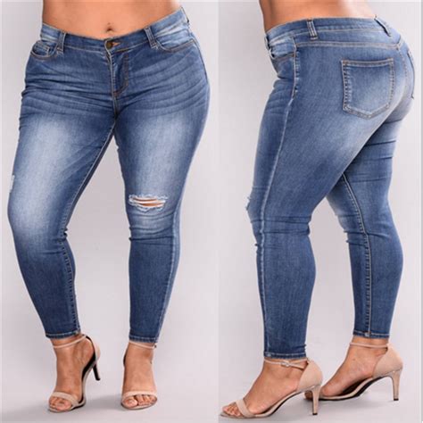 2018 big size jeans woman new fashions slim fitted ripped jeans female