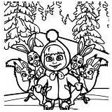Masha Bear Coloring Pages Friends Caught Rabbit Act sketch template