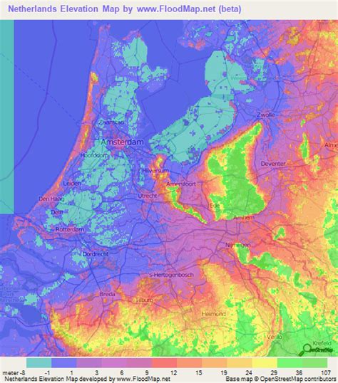 netherlands elevation and elevation maps of cities