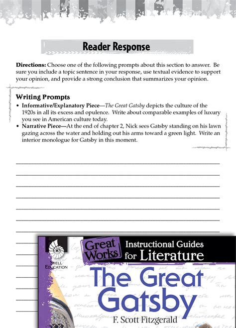 the great gatsby reader response writing prompts teacher created