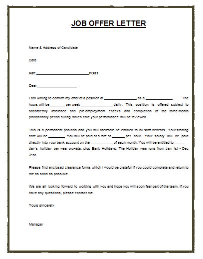 job  employment agreement  job offer letter template