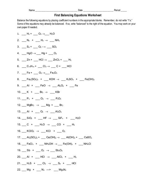 balancing equations worksheet