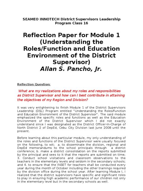 reflection paper  module   teachers curriculum   day