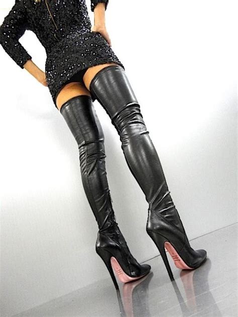 Made In Italy Platform Overknee Boots Stiefel Stivali Leather Black
