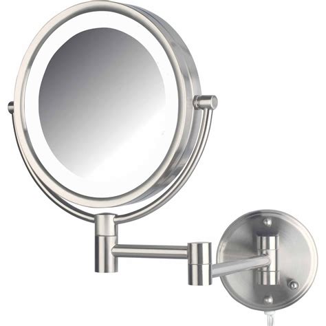 jerdon hlnl  led lighted wall mount makeup mirror   magnification nickel finish