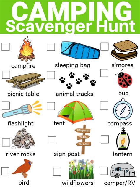camping scavenger hunt  kids printable