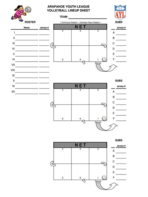 volleyball lineup sheets fill  printable fillable blank
