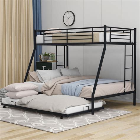 euroco steel frame twin  full bunk bed  trundle  side