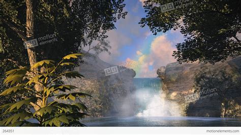 1148 Waterfall Rainbow Tropical Oasis Jungle Sunset Loop