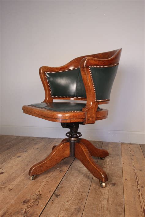 Edwardian Oak Swivel Leather Desk Office Chair 556032
