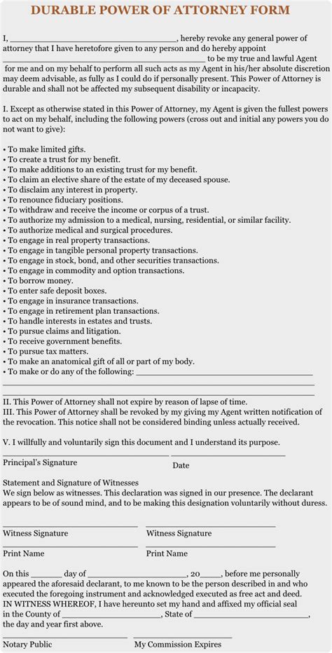 printable durable power  attorney form tennessee printable forms