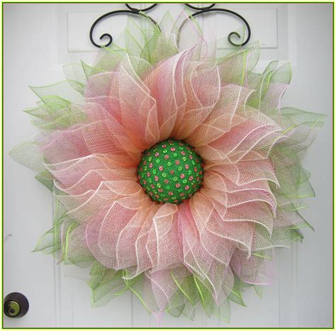 deco mesh flower wreath summer wreath spring wreath front door wreath  faux green