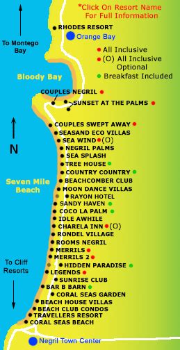 Negril Beach Hotel And Resorts Map Negril Jamaica Beach
