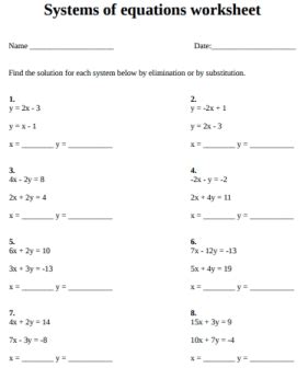 solving systems  equations worksheets