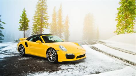 porsche snow car yellow cars wallpapers hd desktop