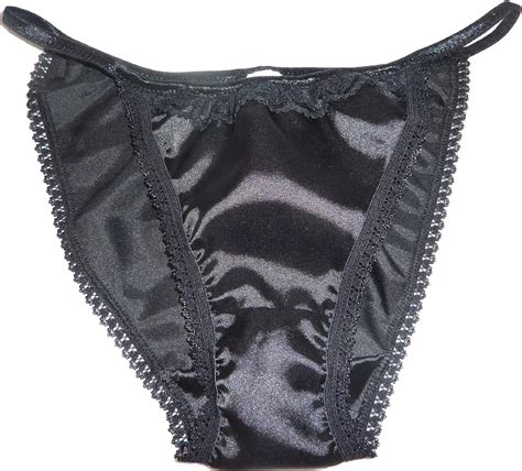 shiny satin string bikini mini tanga panties black with black lace 6