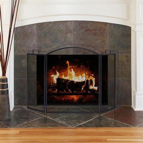 pleasant hearth classic black steel  panel fireplace screen fas  home depot