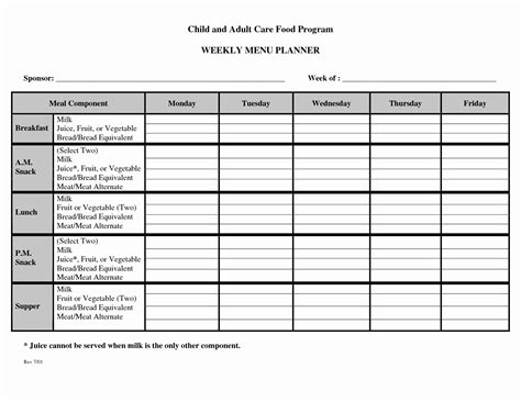 child care menu template     printable blank menu