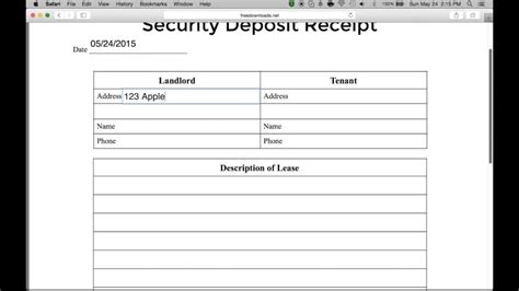 printable security deposit receipt template