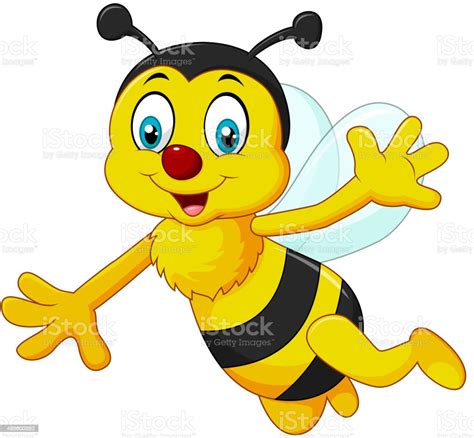 Cartoon Bee Waving Hand Isolated On White Background Stock Illustration