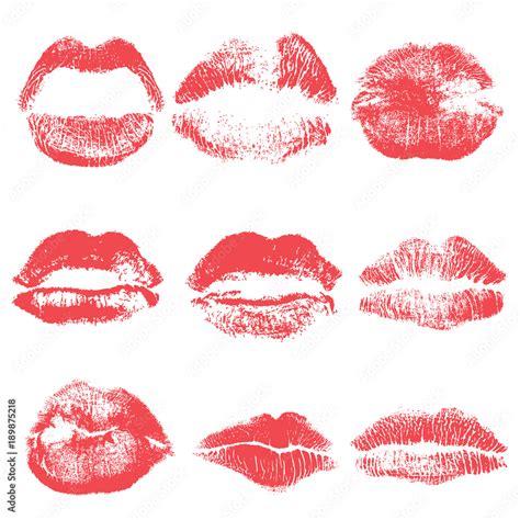 Female Kiss Shape Lips Illustration Set Woman Sexy Mouth Stain