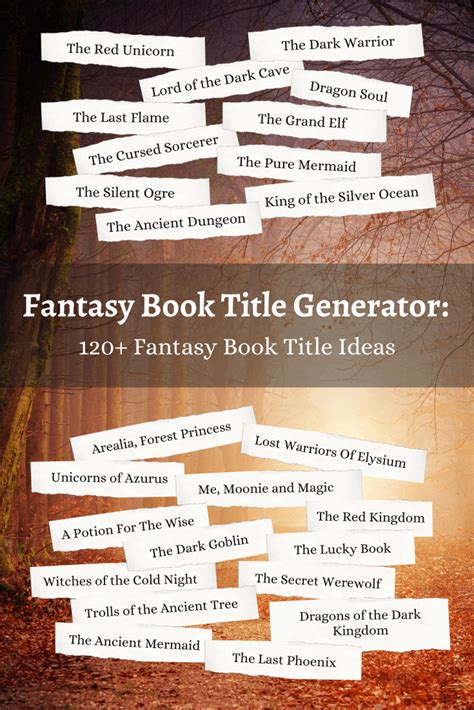 fantasy book title generator  book title ideas imagine