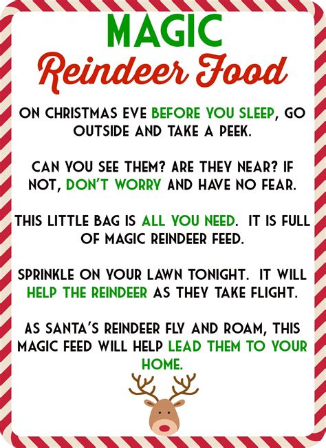 printable reindeer food recipe printable tag poem