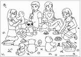 Picnic Teddy Colouring Bears Pages Bear Scene Coloring Birthday Sketch Party Summer Seasonal Activityvillage Card Explore Activity Pdf Print  sketch template