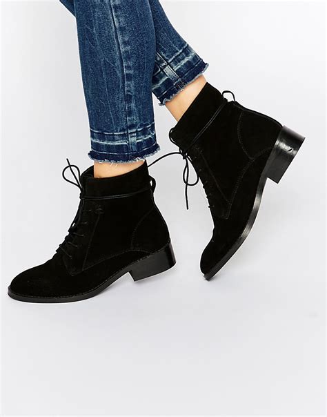 asos aliza suede lace  ankle boots  black lyst