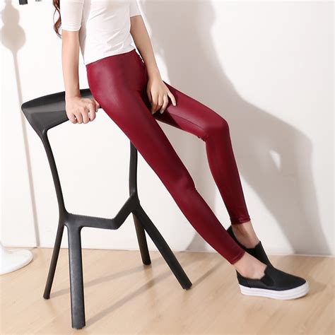 buy sexy women matt stretch faux leather slim leggings