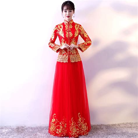 red embroidery cheongsam sexy qipao dresses long chinese traditional