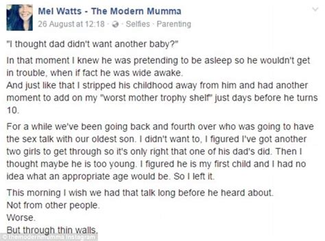 Modern Mumma Mel Watts Forced To Give Her Son The Sex Talk Daily Mail
