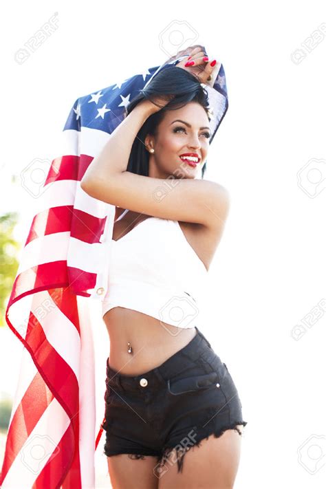 40749341 Sexy Woman Holding Usa Flag Outdoor Fourth Of July