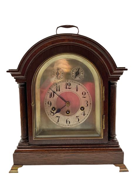 a german “junghans” westminster chiming mantle clock c1910 in an oak